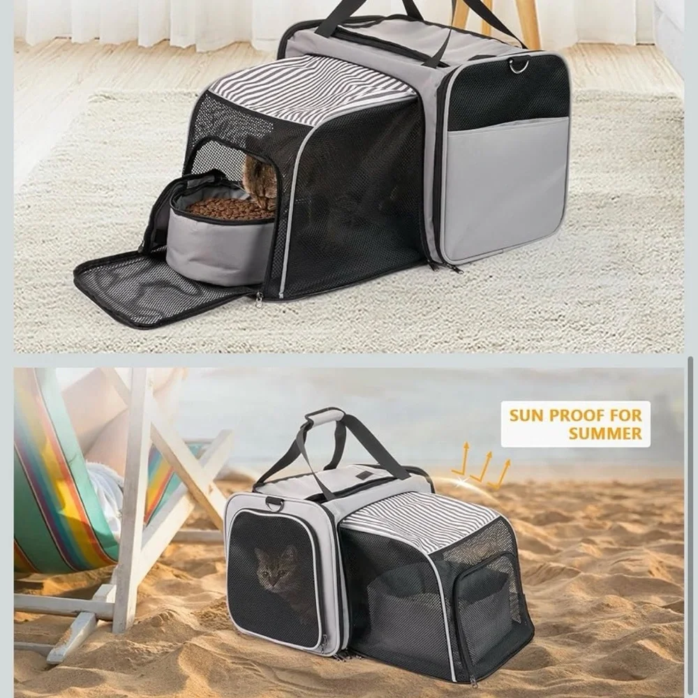 Gray Cat Carrier Travel Set, Used Once.